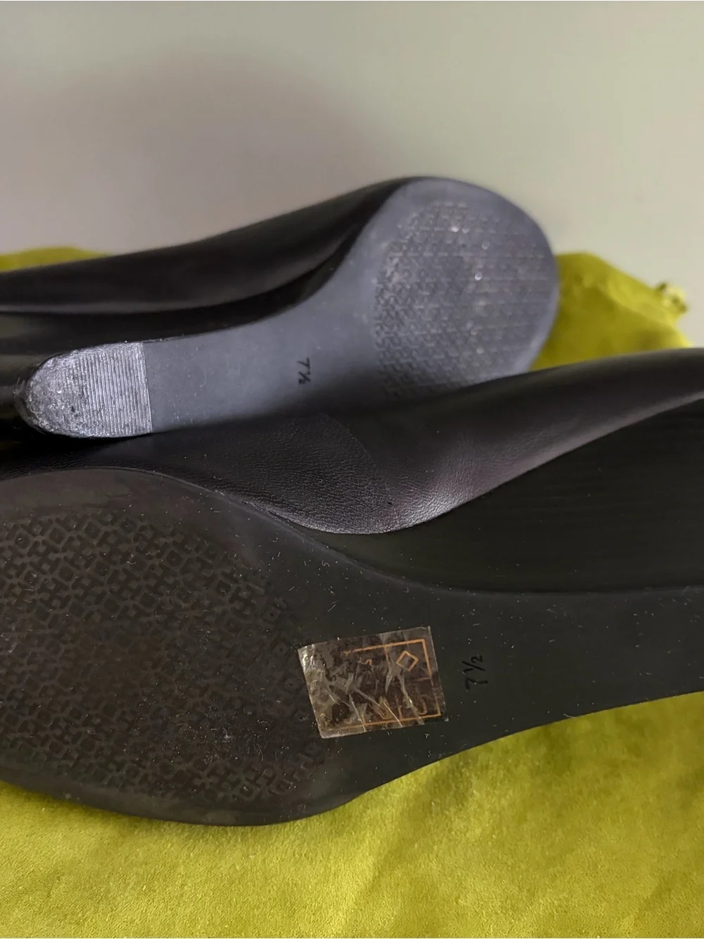 Tory Burch Black Leather Wedge Peep-Toe Pumps with Gold Logo 7.5